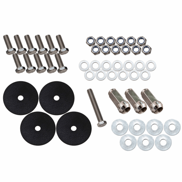 Black Powder Coated, 1/8in. steel construction, Stainless Steel hardware, Includes 3 M14 Chrome Lug nuts
