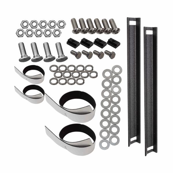 Made from steel, Black powder coated,Includes mounting hardware, Usable Rack Space is 34-1/4 in. x 19-3/16 in., 21.5 in. from the floor to the bottom of the rack