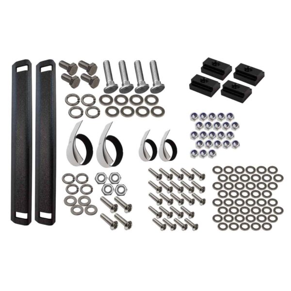 Black textured powder coat, 10-Gauge steel, Stainless Steel hardware