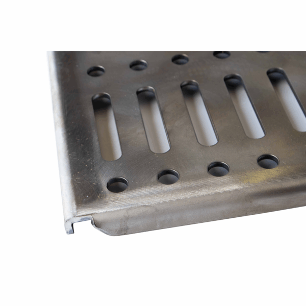 8-gauge steel, 19in. X 13 in. cooking surface.