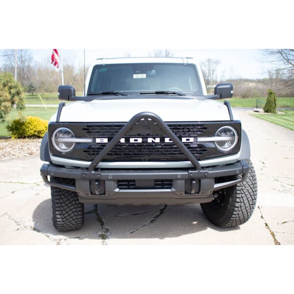 Fits 2021-Current Ford Bronco 6th Gen;Black Matte Finish;Steel Construction;Bar is 2" in outside diameter;Installs as an accessory to the Factory Modular Steel Bumper