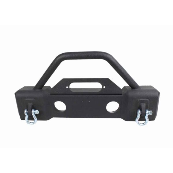Black textured powder coat, Steel, 2 in. diameter raised tube winch guard.
