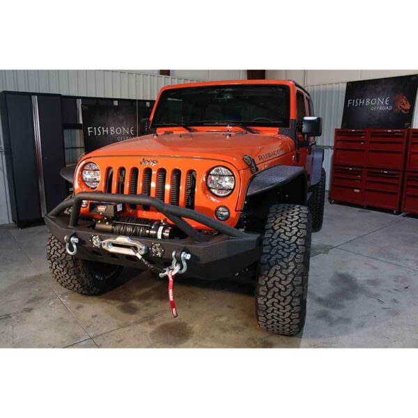 Black textured powder coat, Steel, 2 in. diameter raised tube winch guard, 59.5 in. wide