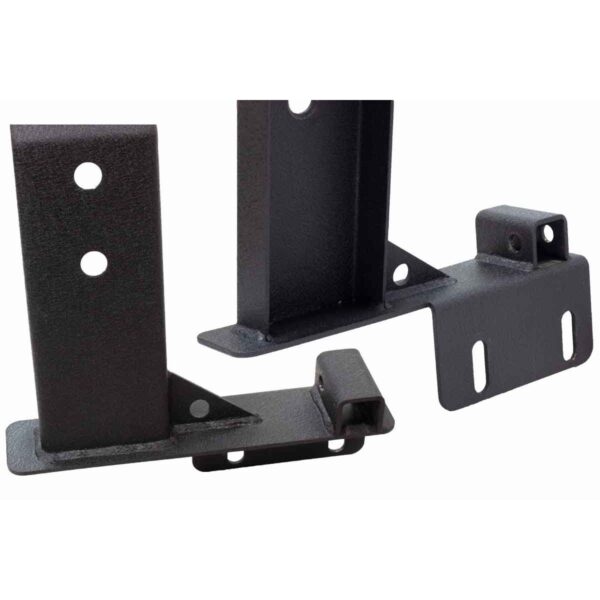 61in. fits short bed, Black textured powder coat, 10-Gauge steel, Stainless Steel hardware, Half Height Tackle Rack measures 12.5 in. off of top of bed rail