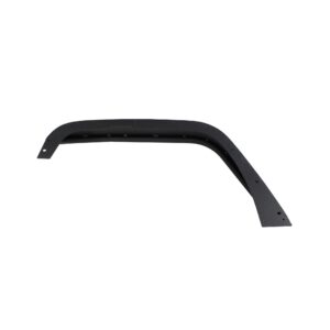 Black textured powder coat, Aluminum, Set of 4, 8-inch wide tube style front fender flares, 5-inch wide tube style rear fender flares, hardware included