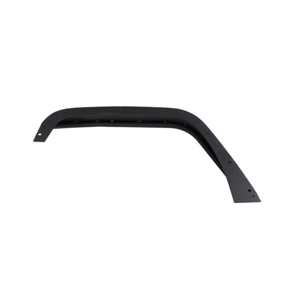 Black textured powder coat, Aluminum, Set of 4, 8-inch wide tube style front fender flares, 5-inch wide tube style rear fender flares, hardware included