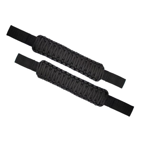High-quality black nylon webbing, Heavy duty Black Paracord handle, Sold as a pair