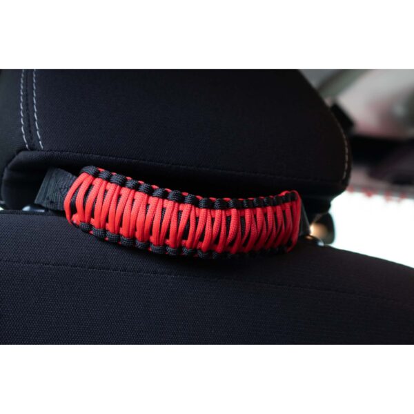 High-quality black nylon webbing, Heavy duty Red Paracord handle, Sold as a pair