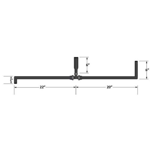 Universal pre-formed 5/8" hose with 90 deg ends and T-fitting (1" ID on the T)