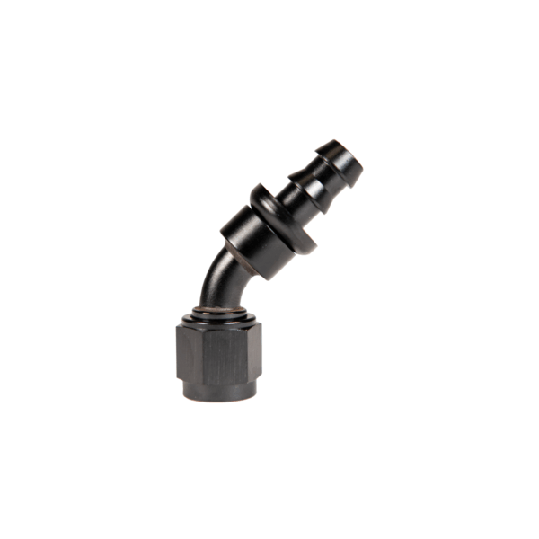 -6 45deg to Hose Barb Black