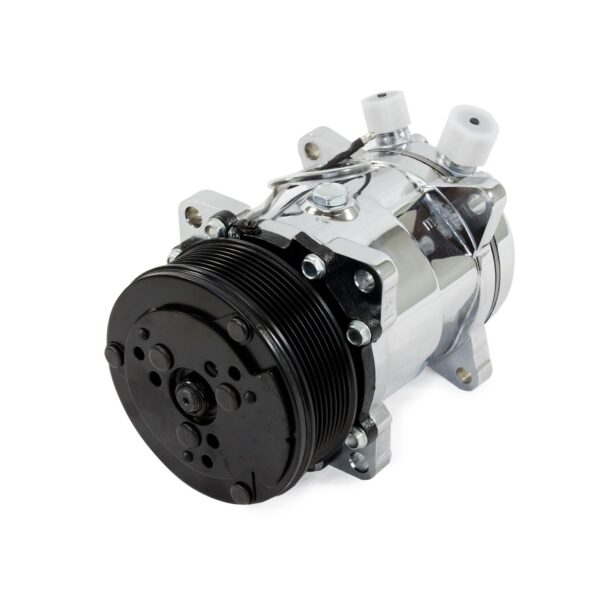 TSP A/C Compressor; Sanden 508 R134 Serpentine Belt; Chrome with Black Clutch