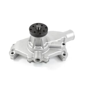 TSP Mechanical Water Pump; Aluminum; Satin; Chevrolet SB Short Neck; Reverse
