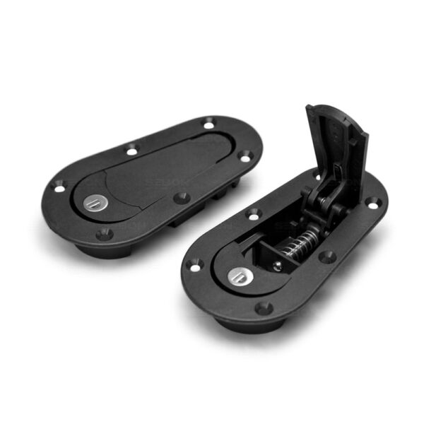 Seibon Carbon, HOODPINS-120-7100, AeroCatch Plus Flush Hood Latch and Pin Kit - Black - with lock - Seibon Edition