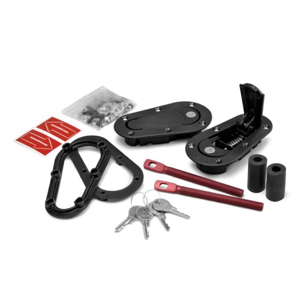 Seibon Carbon, HOODPINS-120-7100, AeroCatch Plus Flush Hood Latch and Pin Kit - Black - with lock - Seibon Edition