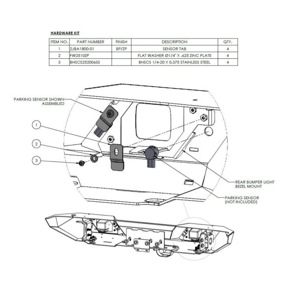 JL Rear Bumper Parking Sensor Mounting Kit