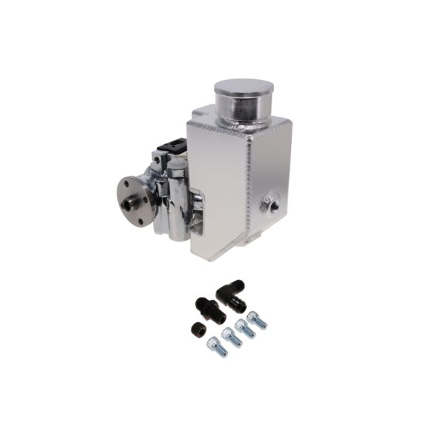 GM Type II Style Chrome Power Steering Pump with 18 oz Fabricated Aluminum Reservoir and Pulley Hub