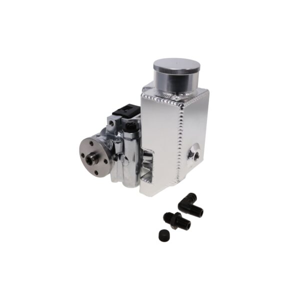 GM Type II Style Chrome Power Steering Pump with 14 oz Fabricated Aluminum Reservoir and Pulley Hub
