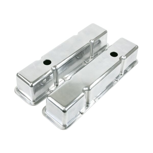 TSP Valve Covers; Cast Alum.; Smooth; Short Bolt with Holes; SBC Perim.; Polished