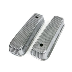 TSP Valve Covers; Cast Alum.; Finned; Long Bolt with Holes; BBC; Polished