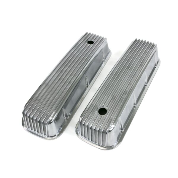 TSP Valve Covers; Cast Alum.; Finned; Long Bolt with Holes; BBC; Polished