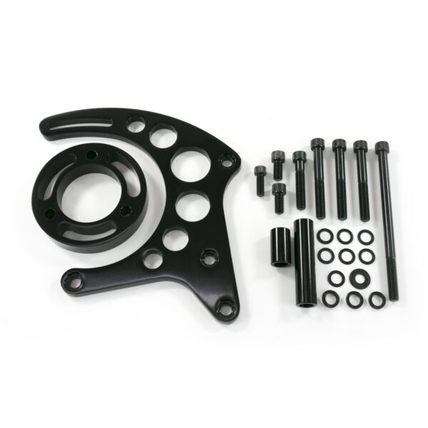 TSP Alternator 10SI Bracket; Aluminum SBC High-mount Long Water Pump; Black