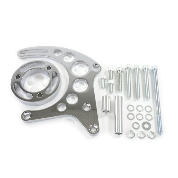 TSP Alternator 10SI Bracket; Aluminum SBC High-mount Long Water Pump; Chrome