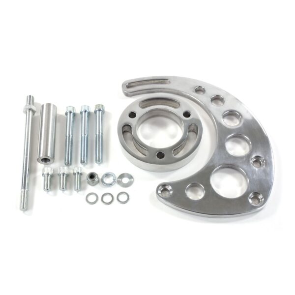 TSP Alternator 10SI Bracket; Aluminum BBC High-mount Long Water Pump; Polished