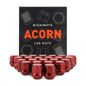 Mishimoto Steel Lug Nuts, M12x1.5, Acorn Seat, 24pc Set, Red