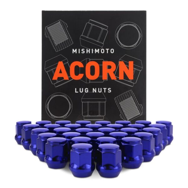 Mishimoto Steel Lug Nuts, M14x1.5, Acorn Seat, 32pc Set, Blue