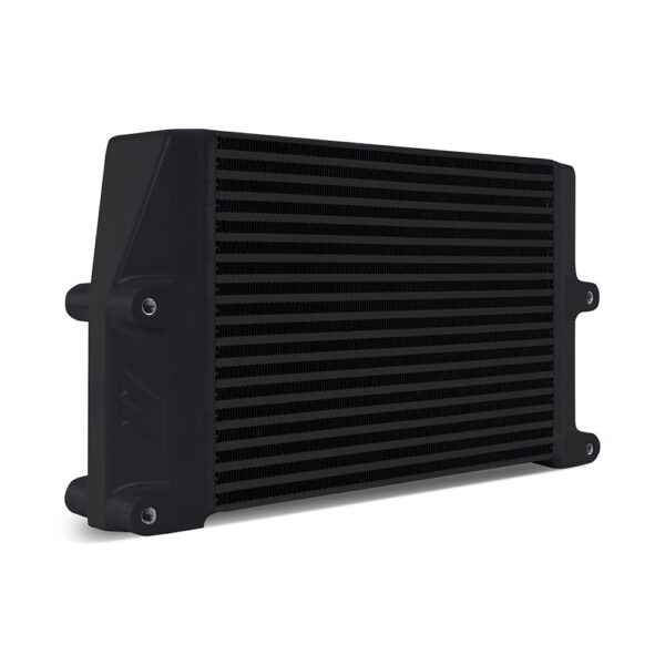 Heavy-Duty Bar and Plate Oil Cooler, 10in Core, Same-Side Outlets, Black