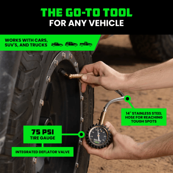 RHINO USA 75 PSI ANALOG HEAVY DUTY TIRE PRESSURE GAUGE
