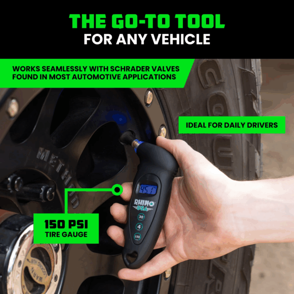 RHINO USA DIGITAL TIRE PRESSURE GAUGE 150 PSI (BLACK)