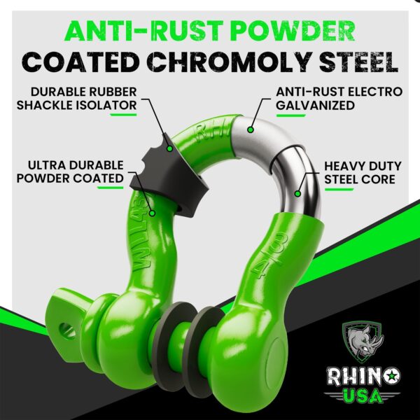 RHINO USA 3/4" D-RING SHACKLE SET (2-PACK)(GREEN)