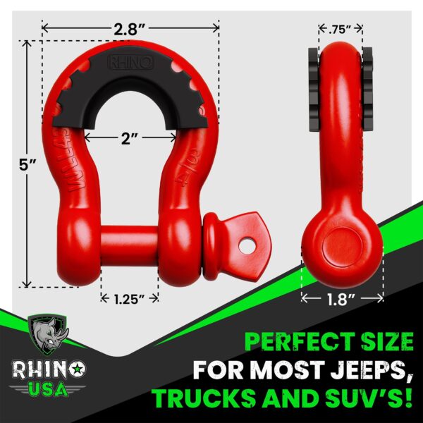 RHINO USA 3/4" D-RING SHACKLE SET (2-PACK)(RED)