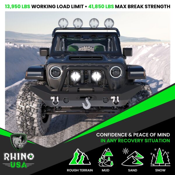 RHINO USA 7/8" X 30' KINETIC ROPE RECOVERY KIT W/SOFT SHACKLES (BLACK)