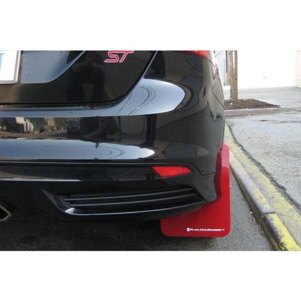 Rally Armor MF27-UR-BLK/RD-X - 2013-2019 Ford Focus SE, Titanium, ST, RS - Black Mud Flap/Altered Font Red Logo