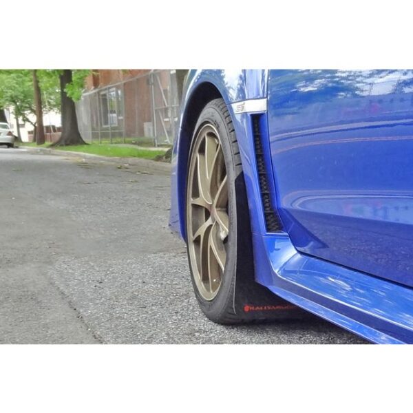 Rally Armor MF32-UR-BLK/LBL - 2015-2019 Subaru WRX Sedan / 2015-2019 Subaru STI Sedan - Black Mud Flap/Light Blue Logo