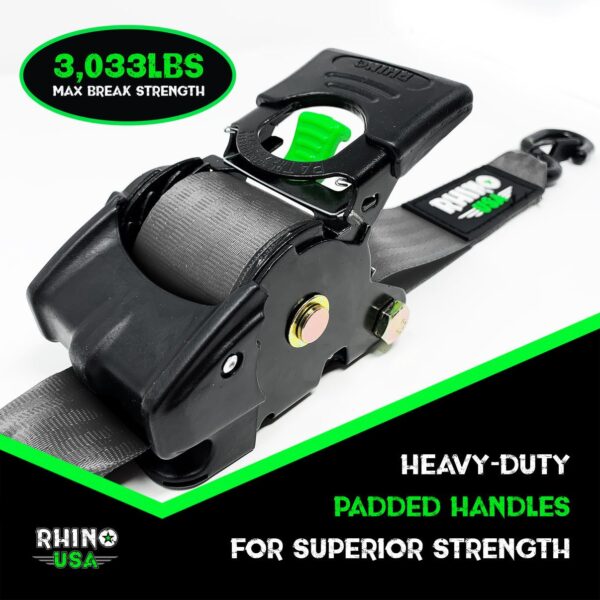 RHINO USA RETRACTABLE RATCHET STRAPS (2PK 2INX10FT) GRAY