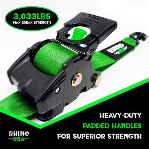 RHINO USA RETRACTABLE RATCHET STRAPS (2PK 2INX10FT) GREEN