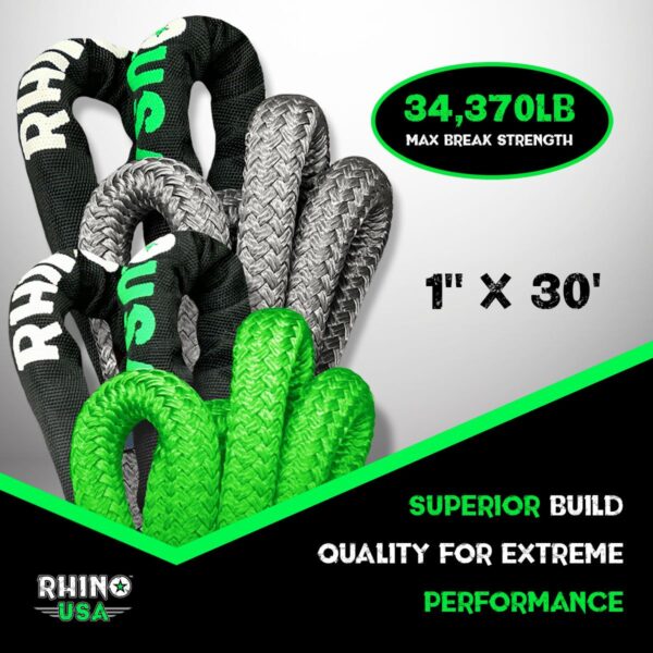 RHINO USA KINETIC ENERGY RECOVERY ROPE (1" X 30') GRAY