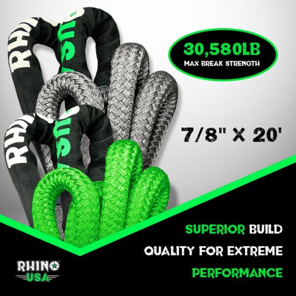 RHINO USA KINETIC ENERGY RECOVERY ROPE (7/8" X 20') GRAY
