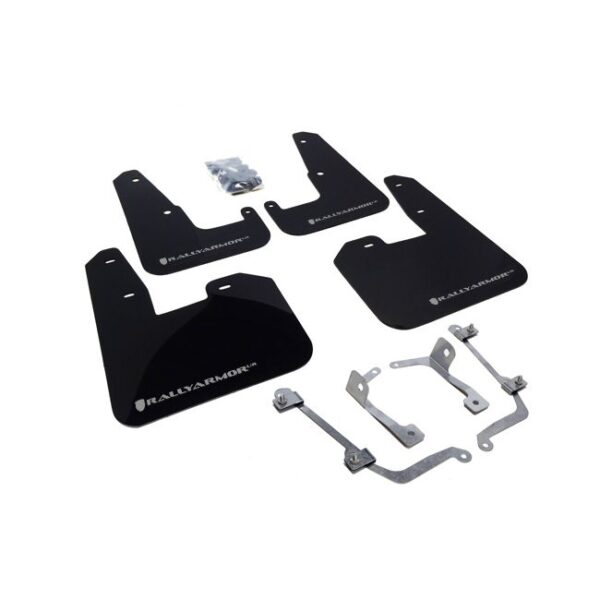 Rally Armor MF15-UR-BLK/SIL - 2011-2014 Subaru WRX Hatchback / 2008-2014 Subaru STI Hatchback - Black Mud Flap/Silver Logo
