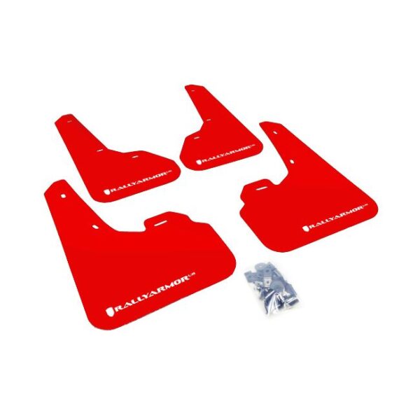 Rally Armor MF17-UR-RD/WH - 2010-2013 Mazda 3 I, Mazdaspeed, S - Red Mud Flap/White Logo