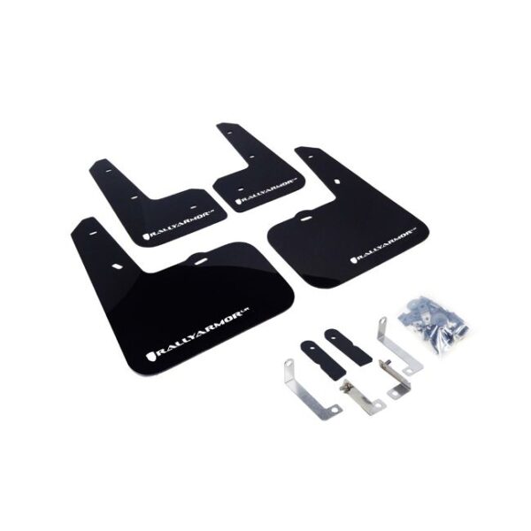 Rally Armor MF24-UR-BLK/WH - 2012-2018 Hyundai Veloster Base, Turbo - Black Mud Flap/White Logo