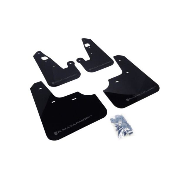 Rally Armor MF8-UR-BLK/GRY - 2007-2017 Mitsubishi Lancer DE/ES/GTS/SE/Ralliart Sedan - Black Mud Flap/Grey Logo