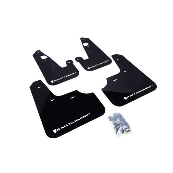 Rally Armor MF8-UR-BLK/WH - 2007-2017 Mitsubishi Lancer DE/ES/GTS/SE/Ralliart Sedan - Black Mud Flap/White Logo