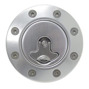 Billet aluminum gas cap, universal fit, locking, anodized Silver.