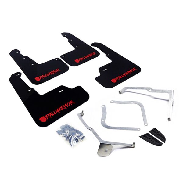 Rally Armor MF32-UR-BLK/RD-X - 2015-2019 Subaru WRX Sedan / 2015-2019 Subaru STI Sedan - Black Mud Flap/Altered Font Red Logo
