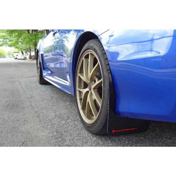 Rally Armor MF32-UR-BLK/LBL - 2015-2019 Subaru WRX Sedan / 2015-2019 Subaru STI Sedan - Black Mud Flap/Light Blue Logo