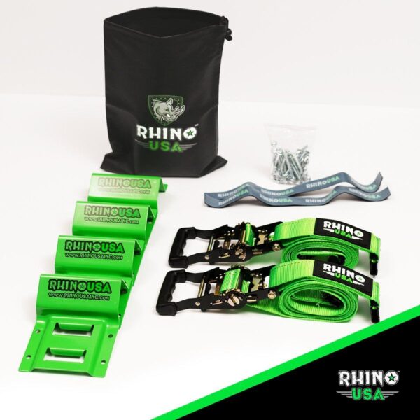 RHINO USA UTV WHEEL CHOCK TIE-DOWN KIT (4-WHEEL KIT) (GREEN)